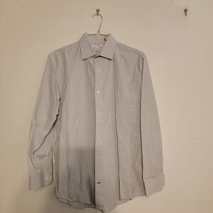 Banana Republic White and Light Blue Micro-Check Dress Shirt